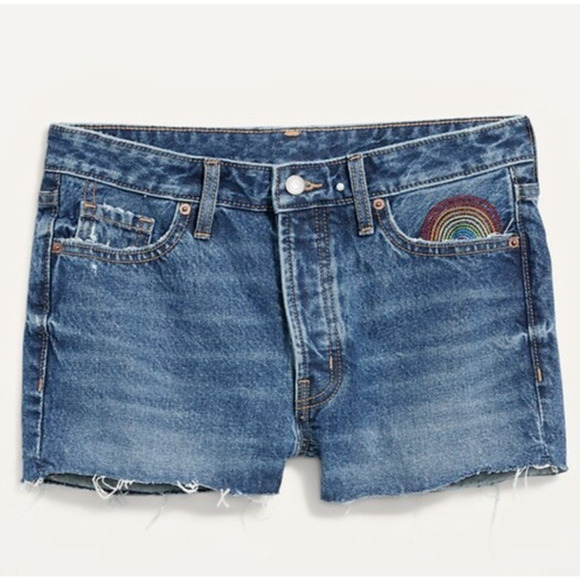 Old Navy NWT High Rise OG Shorts Women’s Size 6 Cutoff Hem Rainbow Detail - Picture 3 of 11